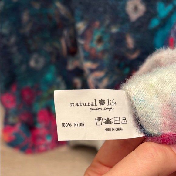 Natural Life Blue Floral XL 💯 Nylon Long Sleeve Crew Neck Sweater soft weighted - Picture 3 of 10